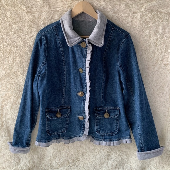 Jean Jacket with Gray Jersey Knit Trim - Picture 1 of 7
